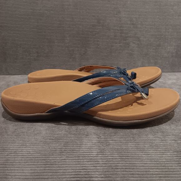 Vionic Women's Bella X Toe Post Sandals Patent Leather With Bow Navy 8 - Picture 3 of 8